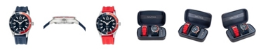 Nautica Men's Analog Blue and Red Silicone Strap Watch 44 mm